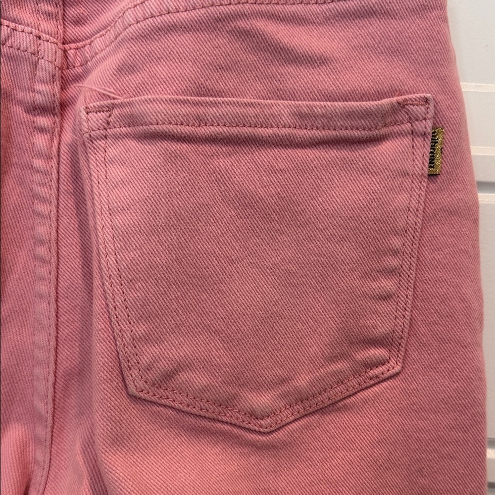 Vibrant Pink Flare Jeans with Distressed Details - Picture 3 of 5